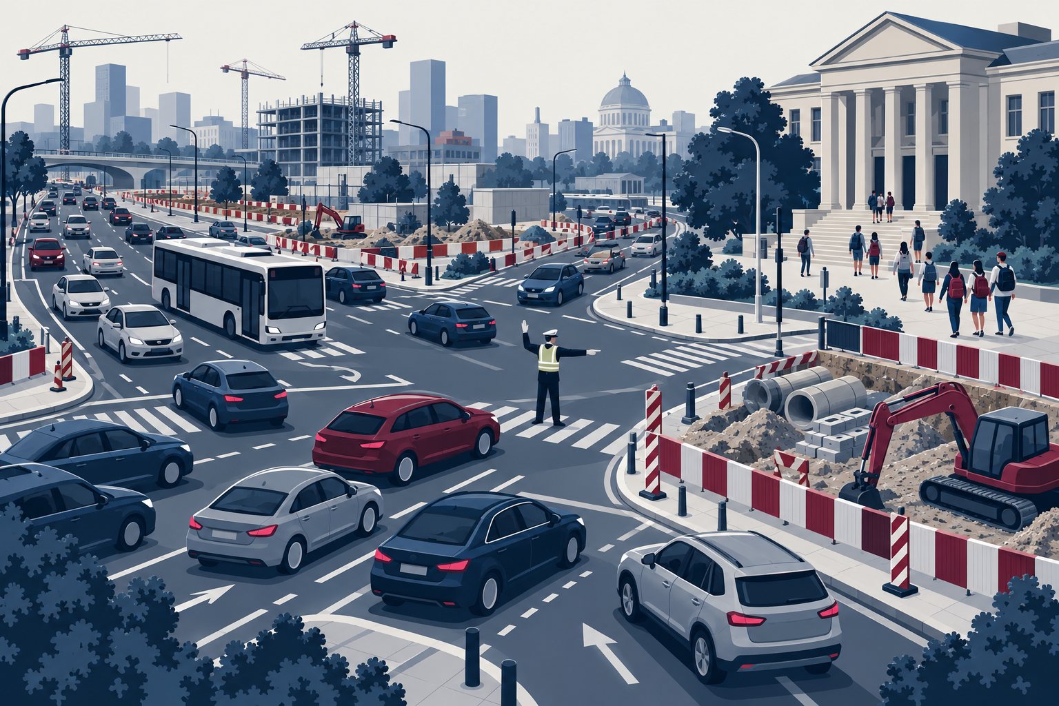 Ilustrație: Direcția Rutieră recomandă prudență în Capitală din cauza a peste 60 de șantiere